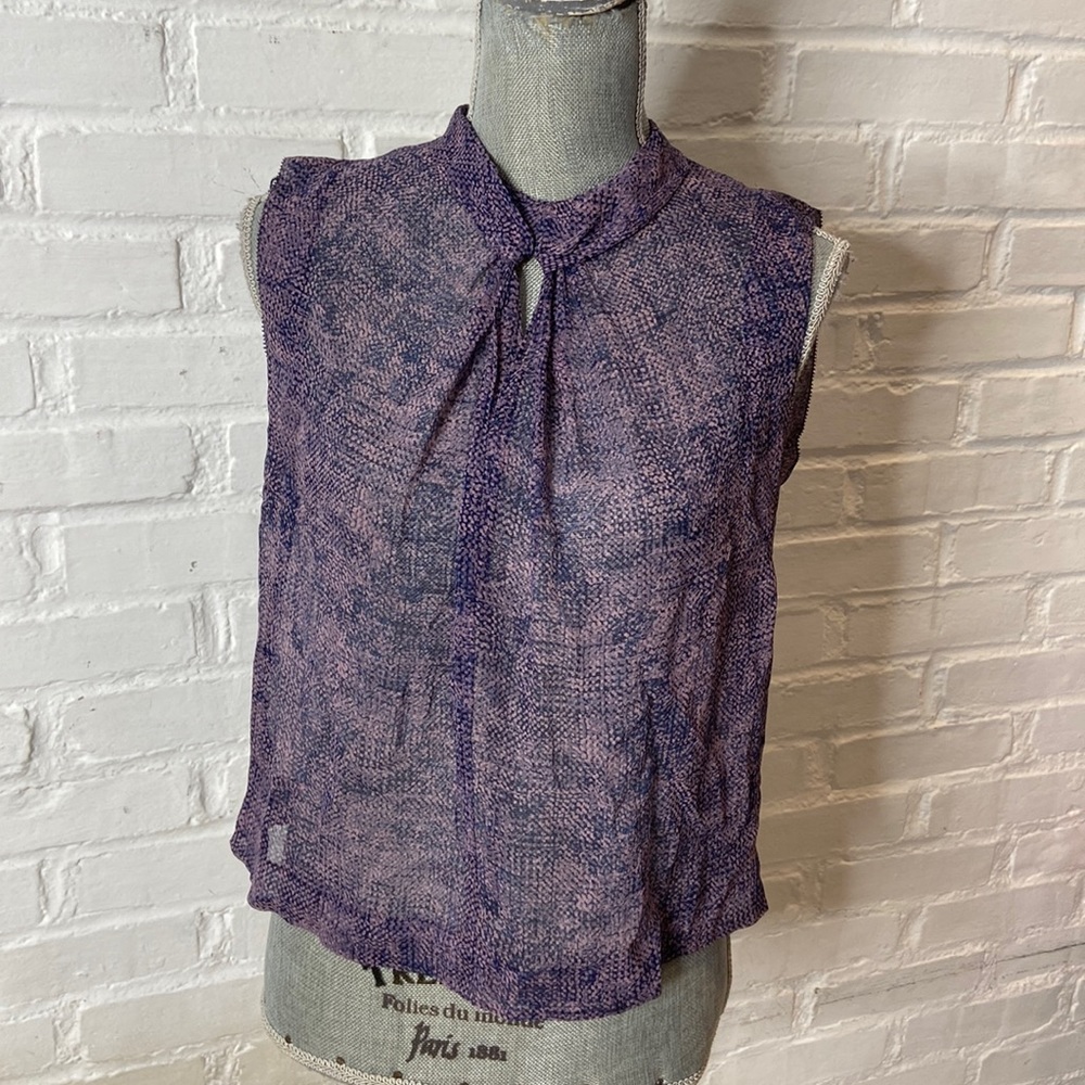 Rebecca Taylor Purple Abstract Sheer Top size 2